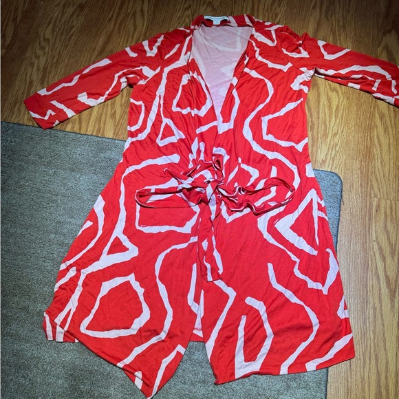 COPY - Diane Von Furstenberg Wrap Silk Dress size 14 Red/white/pink (Gen bx) - Picture 4 of 9